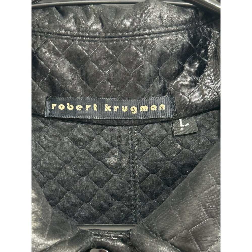 Robert Krugman Womens Quilted Faux Leather Jacket Black Large View 5